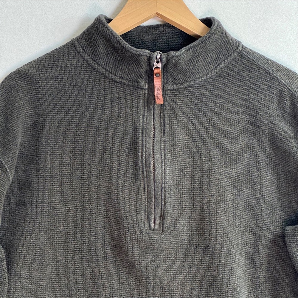 Woolrich Mens Quarter Zip Waffle Knit Pullover Sweater Charcoal Grey Large